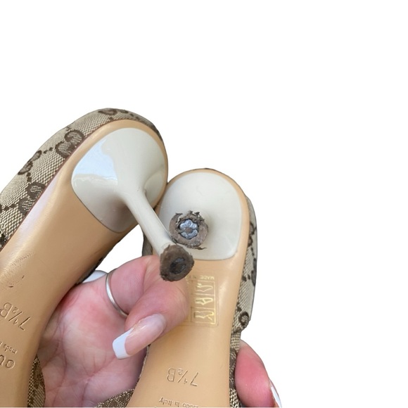 Gucci Beige GG Canvas Hollywood Horsebit D'orsay Pumps Size:7.5 - Picture 8 of 13